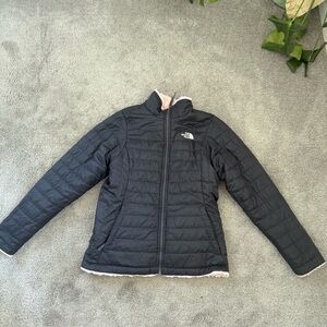 TNF GIRLS TWO SIDED NAVY BLUE PINK PUFFER teddy  COAT